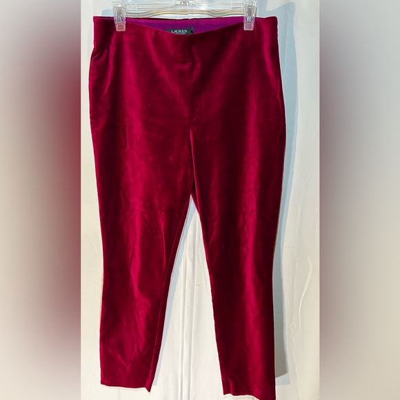 Ralph Lauren Velvet/Velour Red Crop Pants size 10 - Picture 7 of 8